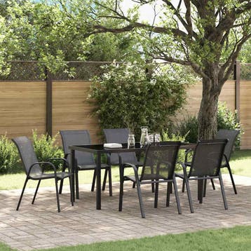 vidaXL Tuinstoelen stapelbaar 6 st textileen stof zwart, Verzenden, Nieuw