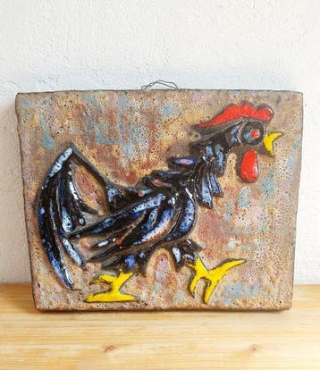 Ruscha - Figuur - Wall tile rooster - Terracotta, Antiek en Kunst