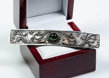 - 925 zilver - natuurlijke diopsiet - XL - Broche