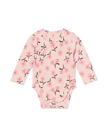 HEMA Baby meegroei overslagromper rib bloemen roze, Verzenden, Nieuw