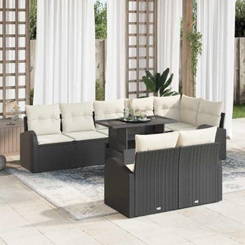 vidaXL Tuin Sofa Set 9 st Zwart en Crème poly rattan, Verzenden, Nieuw, Meer dan 8 zitplaatsen