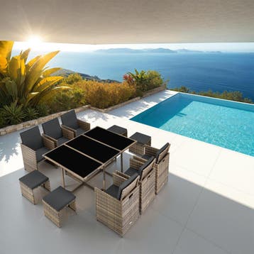 Wicker zitgroep Malaga 6+4+1 met beschermhoes - natuur, Verzenden, Nieuw
