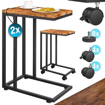 Bijzettafel Set van 2 Zwart 50x35x65/70cm met Wieltjes, Verzenden, Nieuw