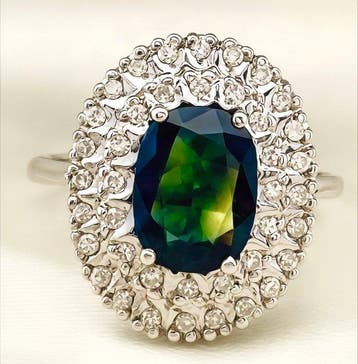 Ring - 18 karaat Witgoud Saffier - Diamant, Sieraden, Tassen en Uiterlijk, Nieuw