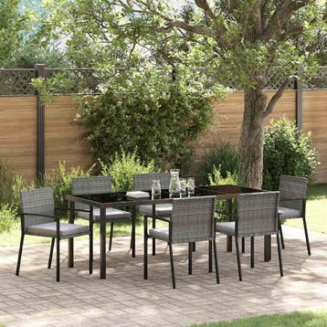 vidaXL Tuin eettafelset 6 st Grijs Gepoedercoat staal, Tuin en Terras, Verzenden, Nieuw, Rotan, 6 zitplaatsen