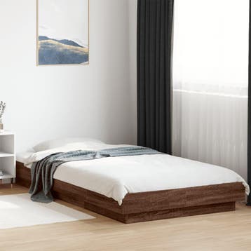 vidaXL Bedframe met LED-verlichting bruin eikenkleur 90x190, 90 cm, Eenpersoons, Bruin, Verzenden