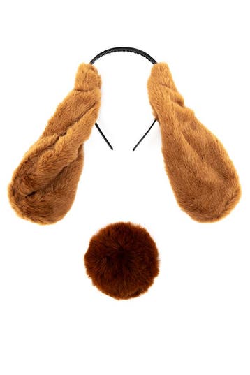 KIMU® Konijn Haarband Oren Staart Diadeem Set Bruin Flaporen, Ophalen of Verzenden, Nieuw, Carnaval, Accessoires