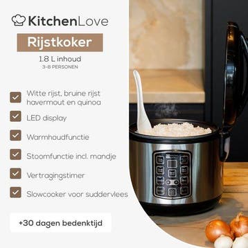 2dekans | KitchenLove Rijstkoker met Stomer 1.8L - Rice, Huis en Inrichting, Ophalen of Verzenden, Zo goed als nieuw