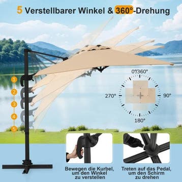 2dekans | Coast Zweefparasol - 250 x 250 cm - Kantelbaar -, Ophalen of Verzenden, Zo goed als nieuw