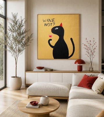 Tetiana Zaitseva - Acrylic Painting XL Wine not? Cat no