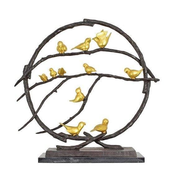 sculptuur, Substantial Bronze Sculpture of Birds on Branches, Antiek en Kunst, Curiosa en Brocante
