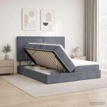 vidaXL Opslag bed met hoofdeinde Donkergrijs 180 x 200 cm, Verzenden, Nieuw, Tweepersoons, Stof