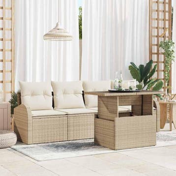 vidaXL Tuin Sofa Set 5 st Beige Poly Rattan, Verzenden, Nieuw, Rotan, 5 zitplaatsen