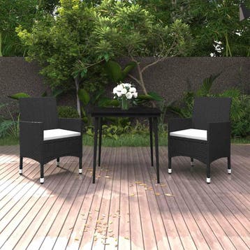 vidaXL 3-delige Tuinset met kussens poly rattan en glas, Verzenden, Nieuw, 2 zitplaatsen, Tuinset