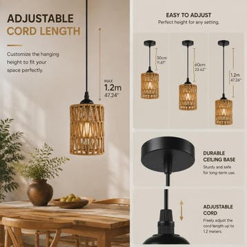 Hanglamp Gevlochten Hennep Touw met E27 Fitting - 1.2m Verst, Verzenden, Nieuw