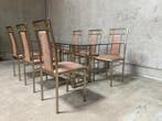 Tafel (7) - Chroom, Glas, Katoen - Tafel met 6 stoelen