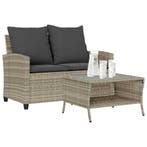 vidaXL Tuinbank 2-zits met kussens & tafel poly rattan, Verzenden, Nieuw