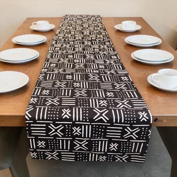 Afrikaanse print tafelloper - Tafelkleed - Zwart Wit X Bogol, Ophalen of Verzenden, Nieuw
