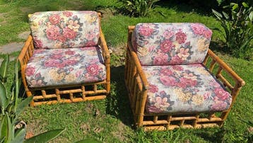 Fauteuil - Bamboe, Rattan - Paar fauteuils van bamboe en