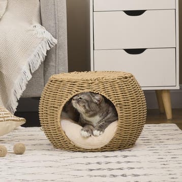 PawHut Kattenmand Niche Rond Rotin PE met Zacht Kussen - Ø 4, Verzenden, Nieuw