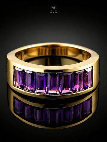 Paars Amethist Bandring - 925 Sterling Zilver Goudlaag -