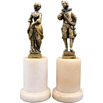 sculptuur, Pareja de época - 19.5 cm - Brons, Marmer