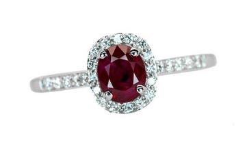 Ring - 14 karaat Witgoud, Levendig purperachtig rood (Birma,, Nieuw