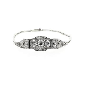 Witgouden Art-deco armband met diamanten; Ca. 1,29 ct. |..., Gebruikt, Ophalen of Verzenden, Met edelsteen, Goud