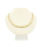 Bicolor gouden fantasieschakel collier. (Ketting), Ophalen of Verzenden, Gebruikt, Overige kleuren, Goud