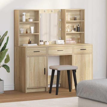 vidaXL Make-up tafel set met LED 3 st Sonoma Eiken Bewerkt, Verzenden, Nieuw