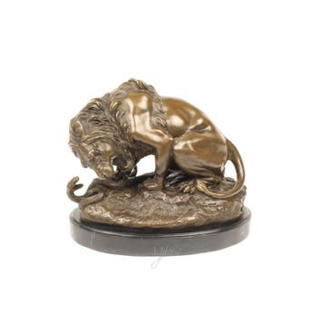 BRONZEN BEELD VAN EEN LEEUW EN SLANG (Beeldjes - Decoratie), Verzenden, Nieuw