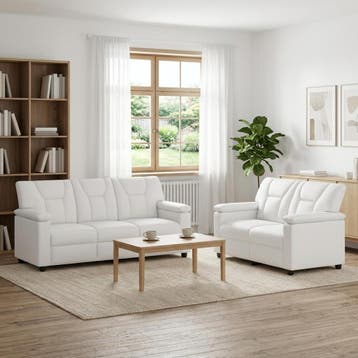 vidaXL Bankstel 2 pcs Wit Kunstleer, Verzenden, Nieuw, Leer, 150 tot 200 cm