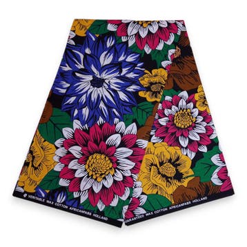 Afrikaanse print stof - Blauw en fuchsia Flowers - 100% kato, Hobby en Vrije tijd, Ophalen of Verzenden, Nieuw