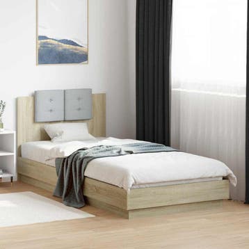 vidaXL Bedframe met Hoofdeinde Sonoma Eiken Bewerkt hout, Verzenden, Nieuw, Bruin, Hout