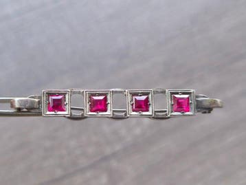 Zonder minimumprijs - Broche Zilver Robijn - Art Deco 830