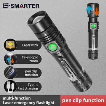 E-Smarter U518 Oplaadbare Zaklamp met Telescopische Zoom & L, Verzenden, Nieuw