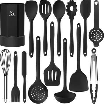 HI NATURE™ Keukengerei Set met Houder 15 delig - Siliconen, Ophalen of Verzenden, Gebruikt