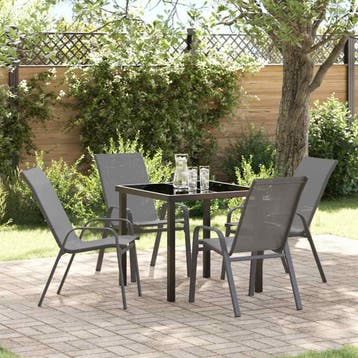 vidaXL Tuin eettafelset 5 pcs Grijs en zwart Poedercoating, Verzenden, Nieuw, Textileen, 5 zitplaatsen