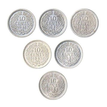 Nederland. Wilhelmina. 10 Cents 1941 PP, 1942 PP, 1943 PP,