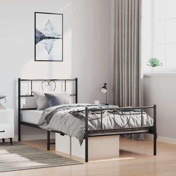 vidaXL Bedframe met hoofd- en voeteneinde metaal zwart, 100 cm, Eenpersoons, Verzenden, Zwart