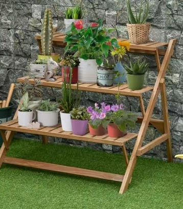 Opvouwbare Houten Plantenstandaard - 3 Etages - 101cm, Tuin en Terras, Verzenden, Nieuw
