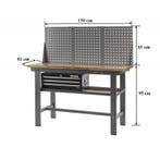 Werkbank grijs 150 cm met hardhouten blad + gereedschapskist, Ophalen of Verzenden, Nieuw