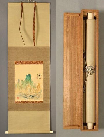 Japanse hangende rol – Landschapschilderij - Zijde -, Antiek en Kunst