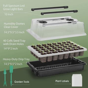 Kweekbak met 40 Cellen, Vochtdome en 2 LED Groeilampen - Com, Tuin en Terras, Kweekspullen, Verzenden, Nieuw