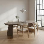 Tafel Ovaal Eikenhout  Driehoek Poot 300x120, Nieuw