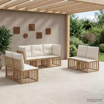 vidaXL Buiten bankenset Naturel Polyester, Tuin en Terras, Verzenden, Nieuw, Rotan