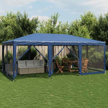 vidaXL Partytent met 10 mesh zijwanden 6x4 m HDPE blauw, Tuin en Terras, Partytenten, Verzenden, Nieuw, Partytent