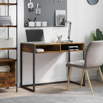 vidaXL Bureau met opslag Rook Eik 100 x 50 x 75 cm Bewerkt, Verzenden, Nieuw
