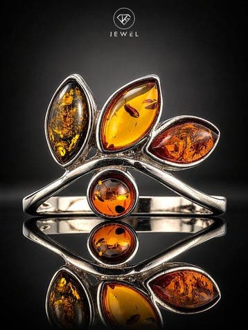 Honingamber Ring - Sterling Zilver 925 - Organische
