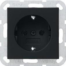 Gira Wandcontactdoos met randaarde 1V Mat Zwart 0466005, Nieuw, Stopcontact
